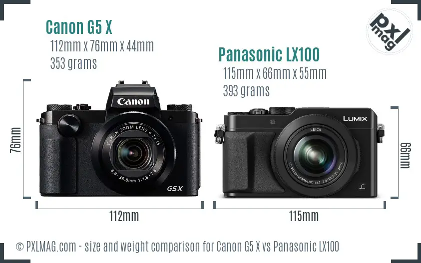 Canon G5 X vs Panasonic LX100 size comparison