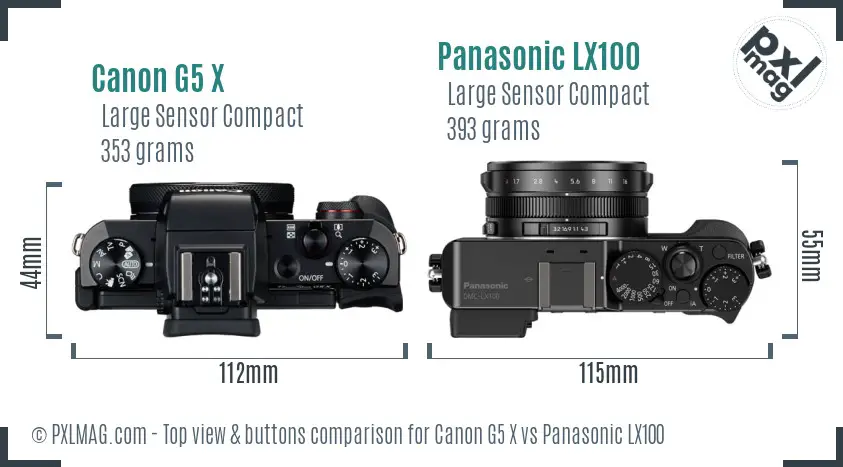 Canon G5 X vs Panasonic LX100 top view buttons comparison