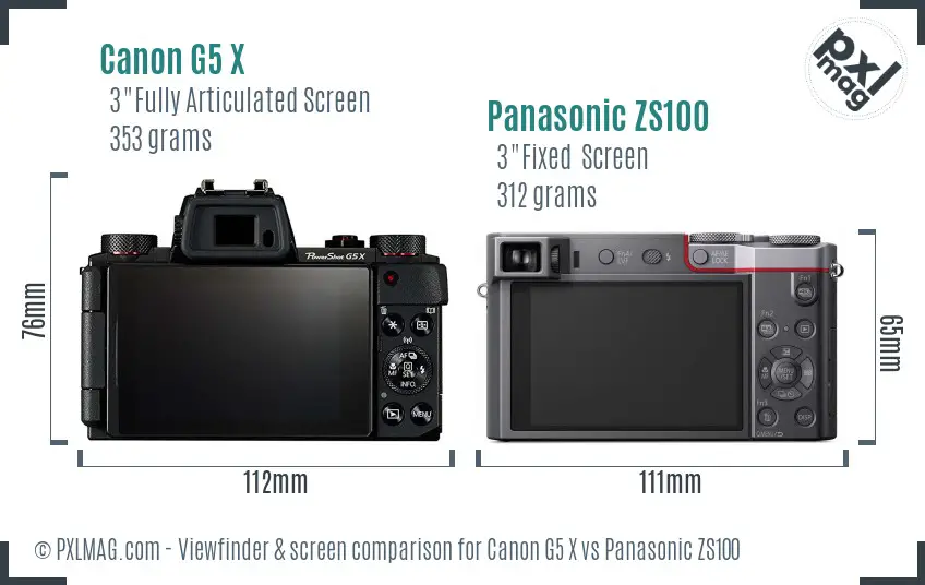 Canon G5 X vs Panasonic ZS100 Screen and Viewfinder comparison