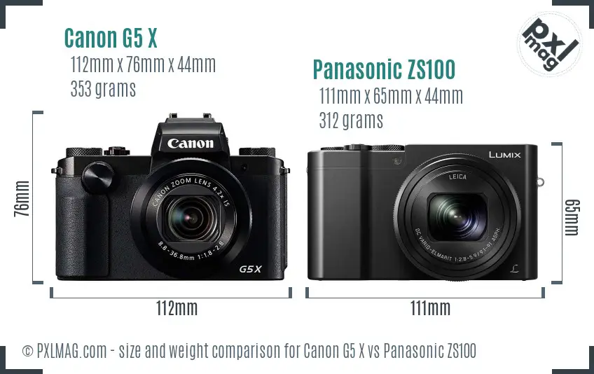 Canon G5 X vs Panasonic ZS100 size comparison