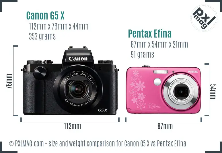 Canon G5 X vs Pentax Efina size comparison