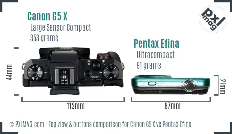 Canon G5 X vs Pentax Efina top view buttons comparison