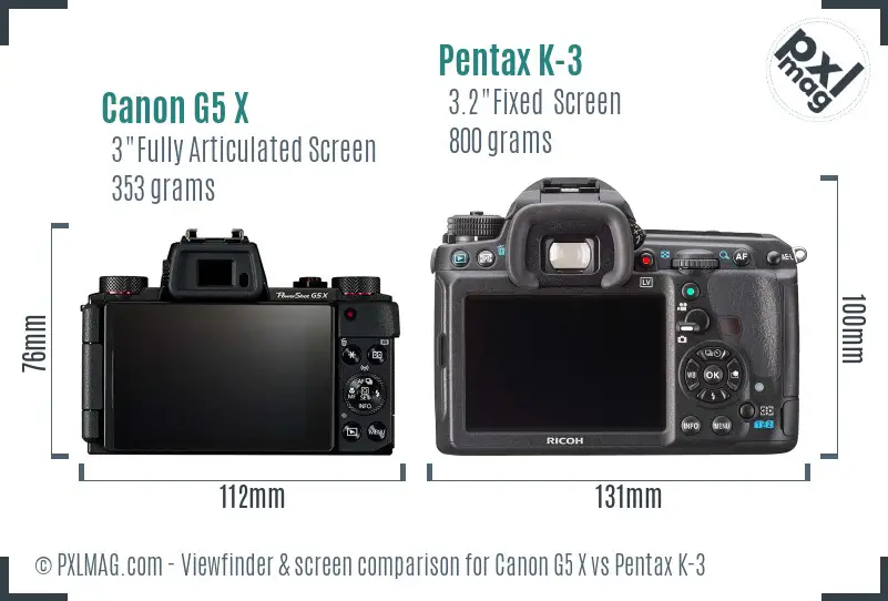 Canon G5 X vs Pentax K-3 Screen and Viewfinder comparison