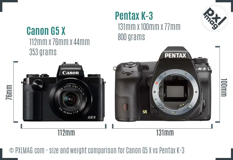 Canon G5 X vs Pentax K-3 size comparison
