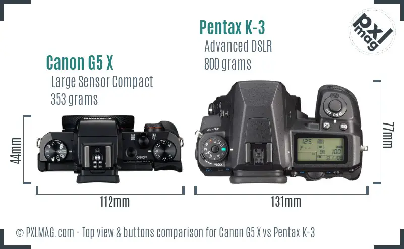 Canon G5 X vs Pentax K-3 top view buttons comparison