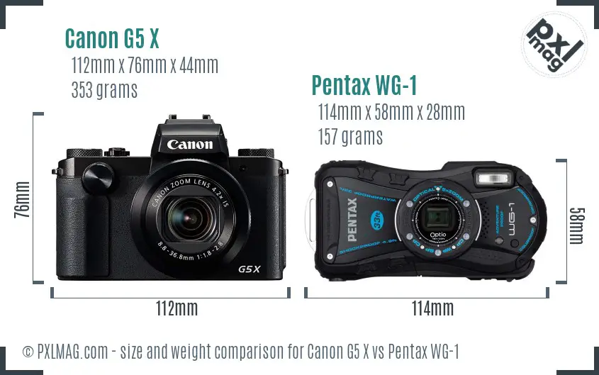 Canon G5 X vs Pentax WG-1 size comparison
