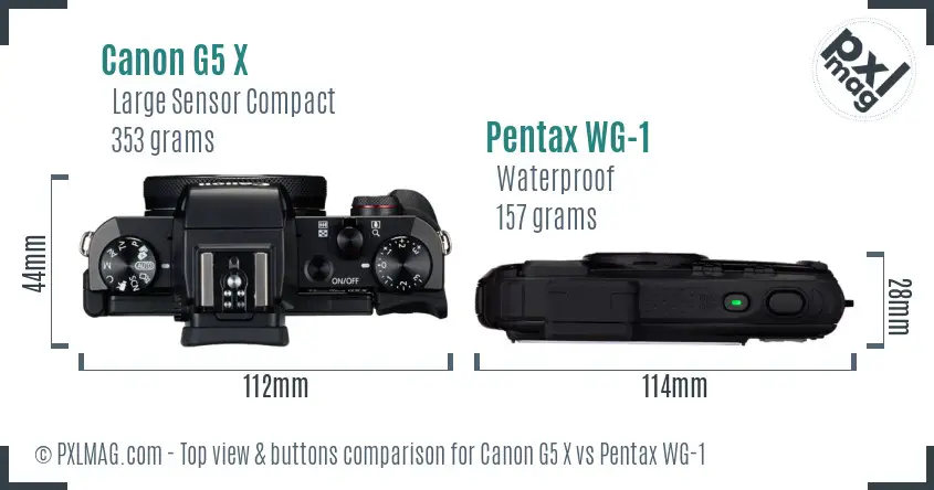 Canon G5 X vs Pentax WG-1 top view buttons comparison