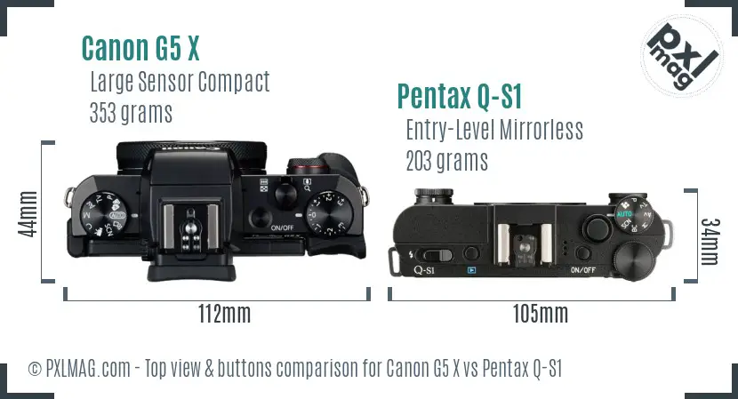 Canon G5 X vs Pentax Q-S1 top view buttons comparison