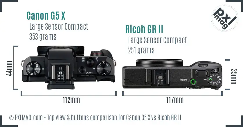 Canon G5 X vs Ricoh GR II top view buttons comparison