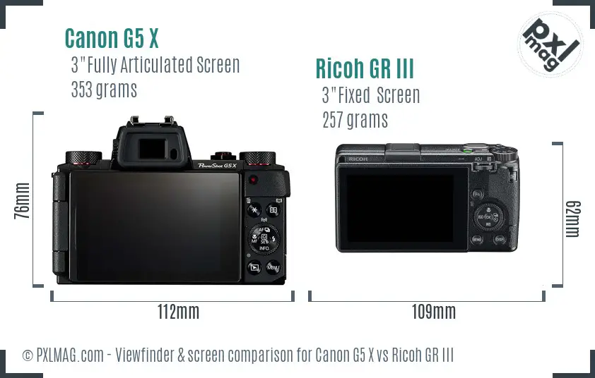 Canon G5 X vs Ricoh GR III Screen and Viewfinder comparison
