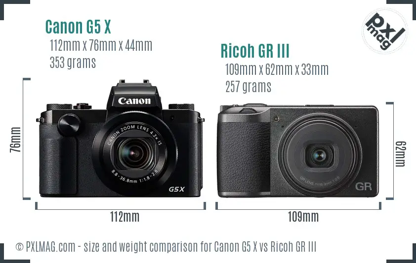 Canon G5 X vs Ricoh GR III size comparison