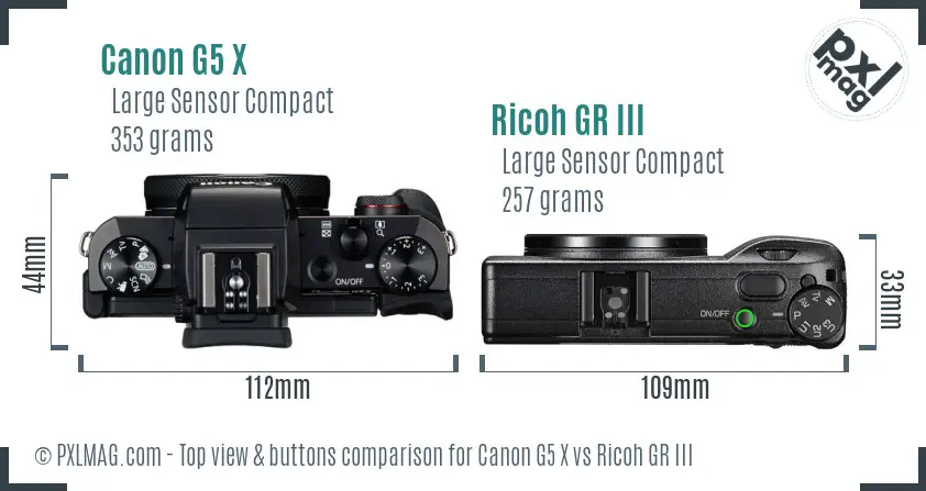 Canon G5 X vs Ricoh GR III top view buttons comparison