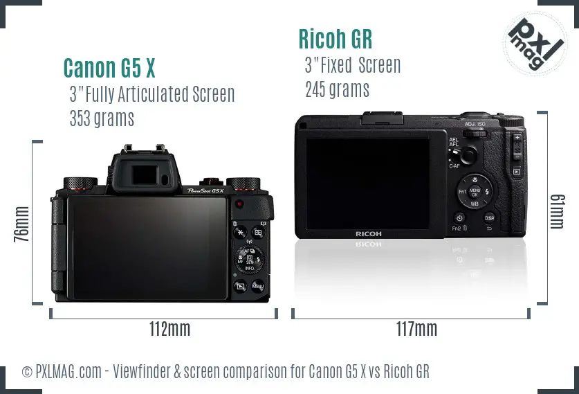 Canon G5 X vs Ricoh GR Screen and Viewfinder comparison
