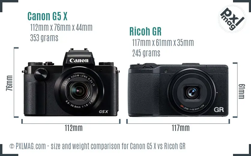 Canon G5 X vs Ricoh GR size comparison