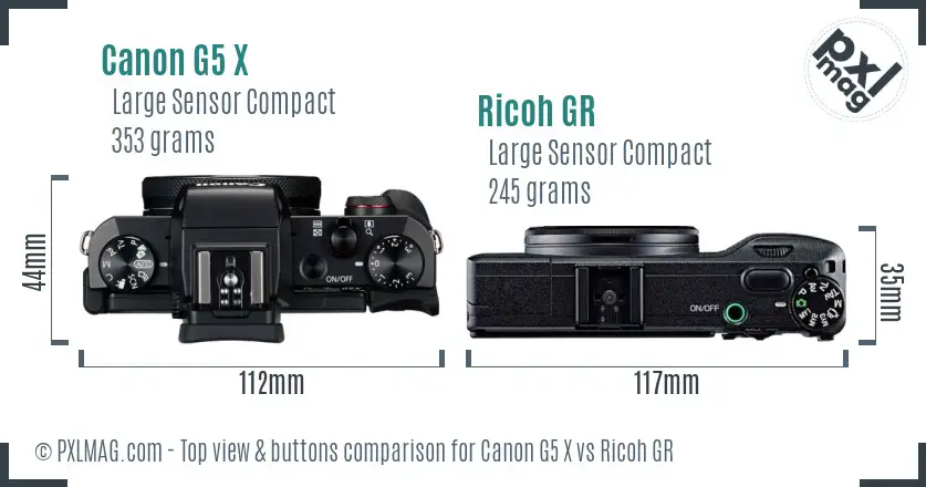 Canon G5 X vs Ricoh GR top view buttons comparison