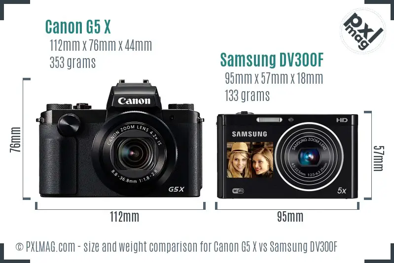 Canon G5 X vs Samsung DV300F size comparison