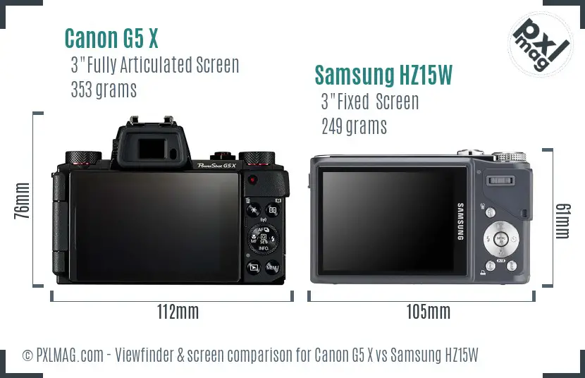 Canon G5 X vs Samsung HZ15W Screen and Viewfinder comparison