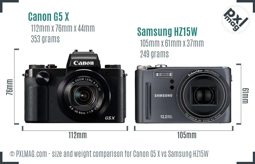 Canon G5 X vs Samsung HZ15W size comparison