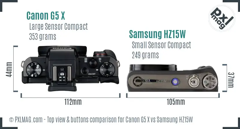 Canon G5 X vs Samsung HZ15W top view buttons comparison