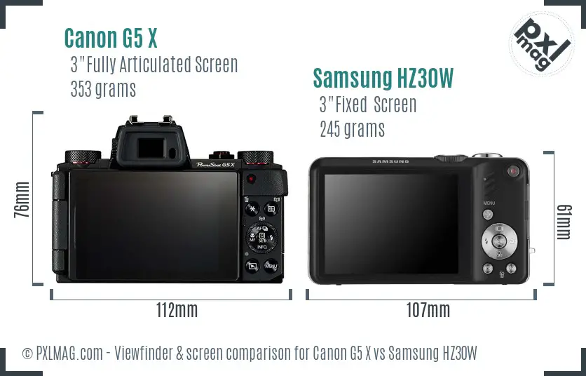 Canon G5 X vs Samsung HZ30W Screen and Viewfinder comparison