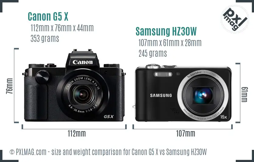 Canon G5 X vs Samsung HZ30W size comparison