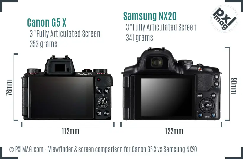 Canon G5 X vs Samsung NX20 Screen and Viewfinder comparison