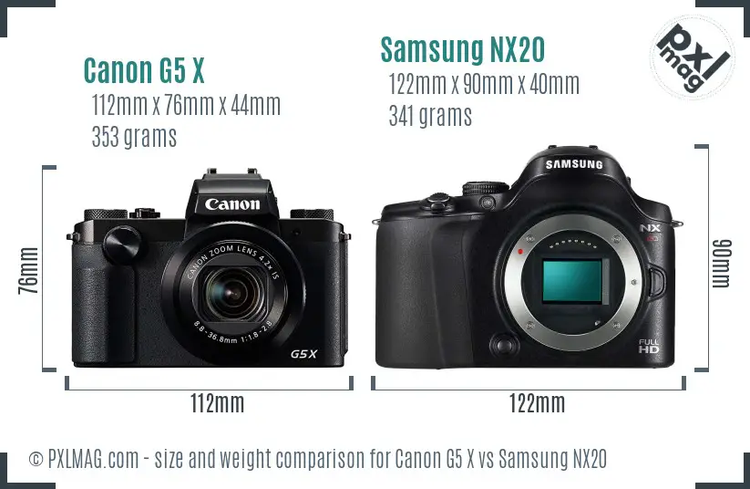 Canon G5 X vs Samsung NX20 size comparison