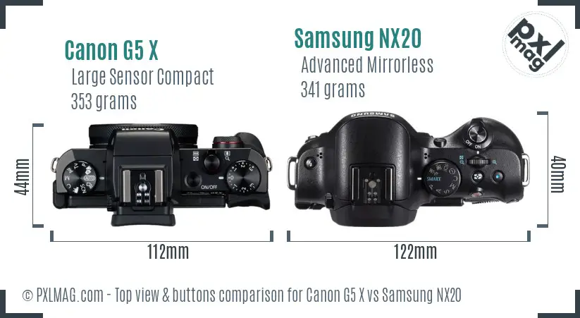 Canon G5 X vs Samsung NX20 top view buttons comparison