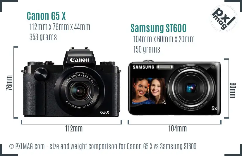 Canon G5 X vs Samsung ST600 size comparison
