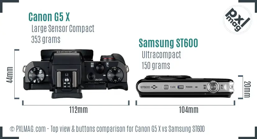 Canon G5 X vs Samsung ST600 top view buttons comparison