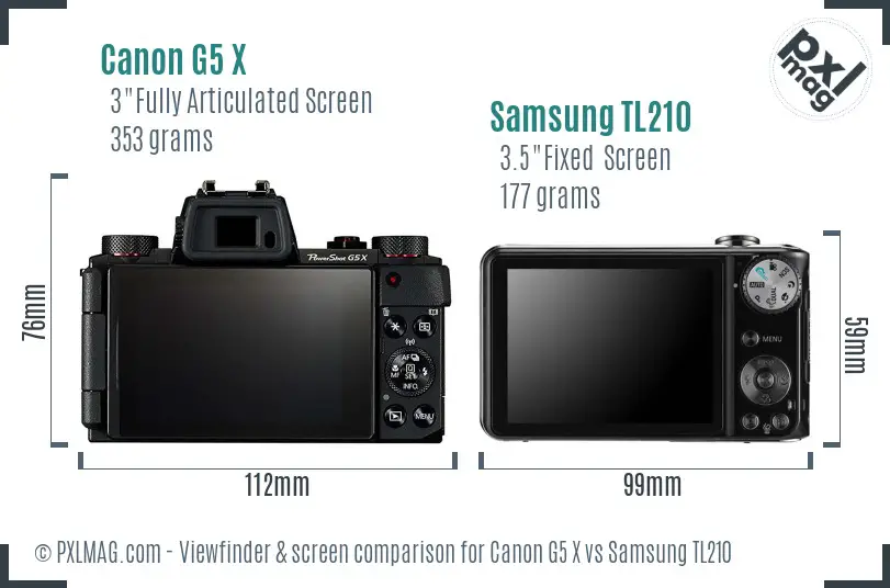 Canon G5 X vs Samsung TL210 Screen and Viewfinder comparison