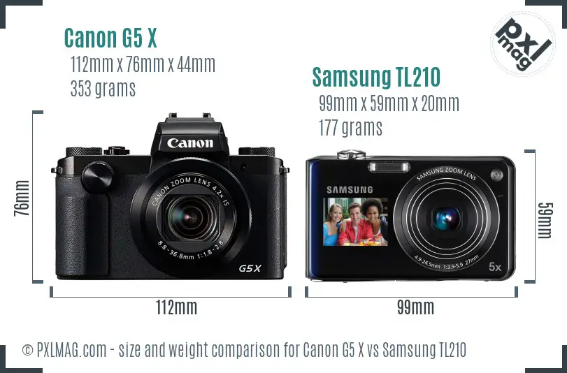 Canon G5 X vs Samsung TL210 size comparison
