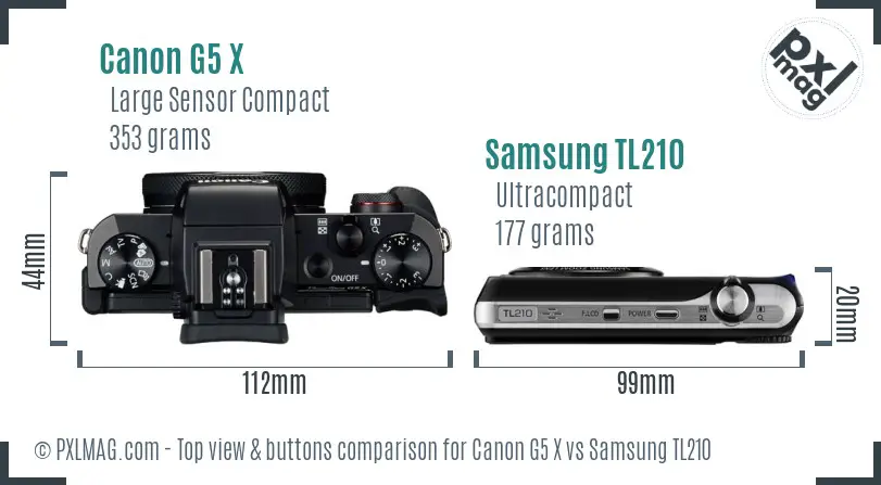 Canon G5 X vs Samsung TL210 top view buttons comparison