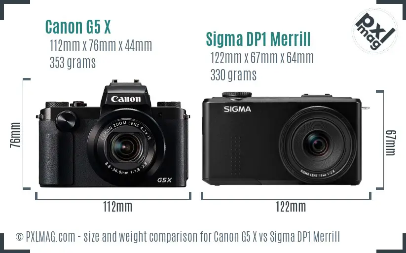 Canon G5 X vs Sigma DP1 Merrill size comparison