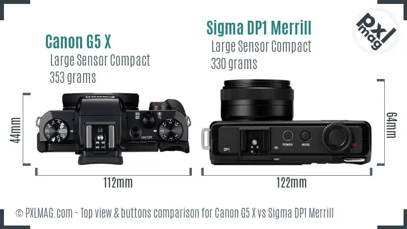 Canon G5 X vs Sigma DP1 Merrill top view buttons comparison