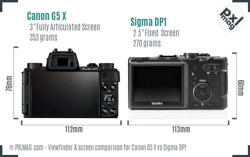 Canon G5 X vs Sigma DP1 Screen and Viewfinder comparison