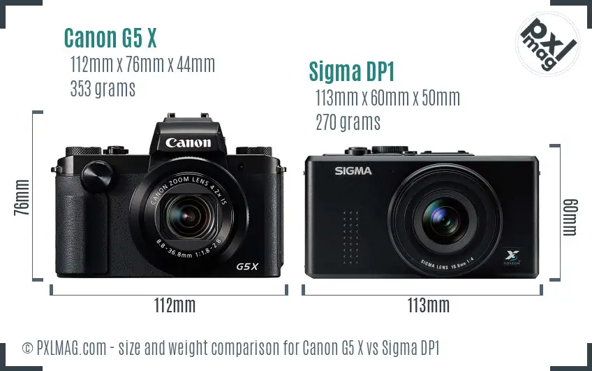 Canon G5 X vs Sigma DP1 size comparison