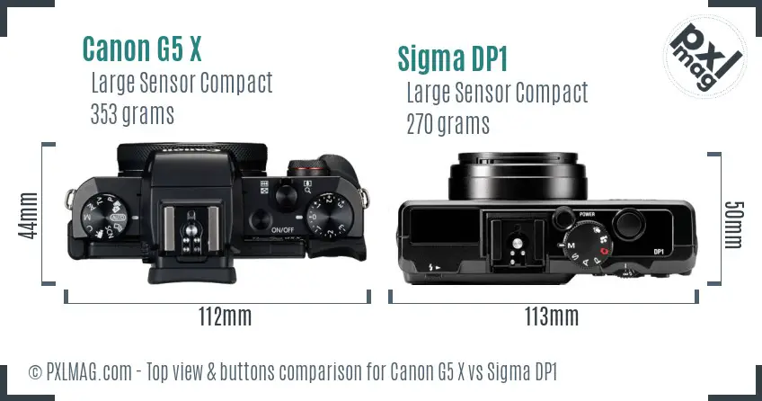 Canon G5 X vs Sigma DP1 top view buttons comparison