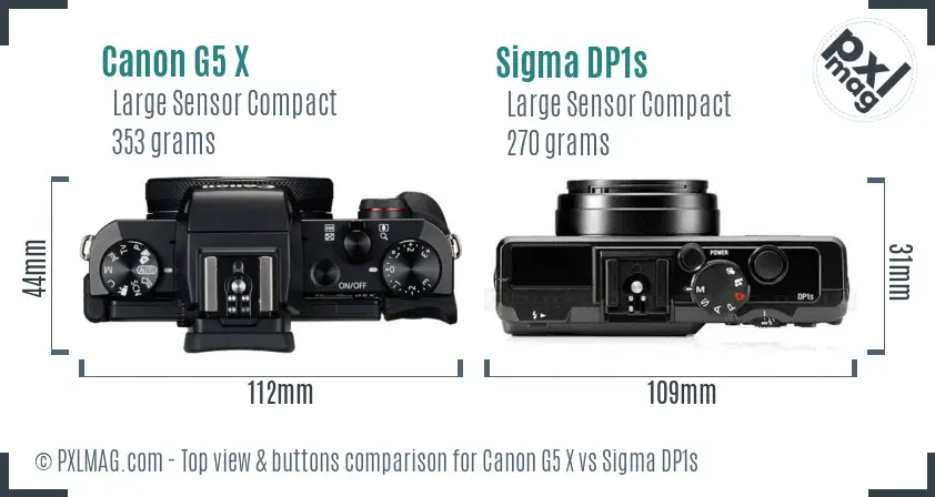 Canon G5 X vs Sigma DP1s top view buttons comparison
