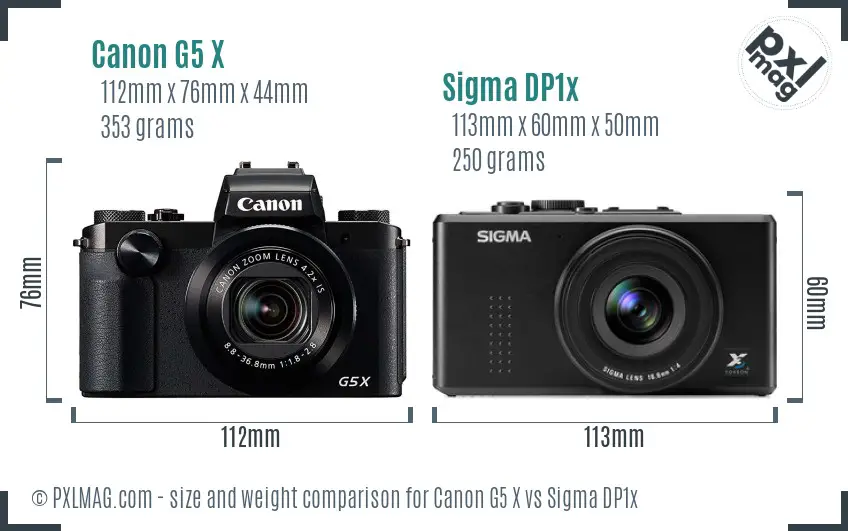 Canon G5 X vs Sigma DP1x size comparison