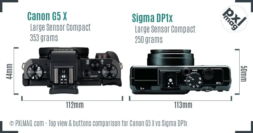 Canon G5 X vs Sigma DP1x top view buttons comparison