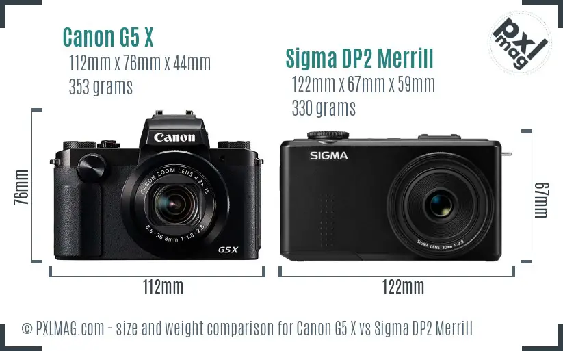 Canon G5 X vs Sigma DP2 Merrill size comparison