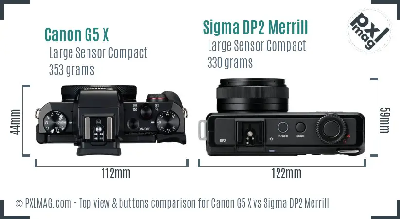 Canon G5 X vs Sigma DP2 Merrill top view buttons comparison