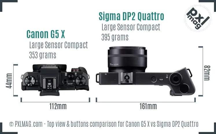 Canon G5 X vs Sigma DP2 Quattro top view buttons comparison