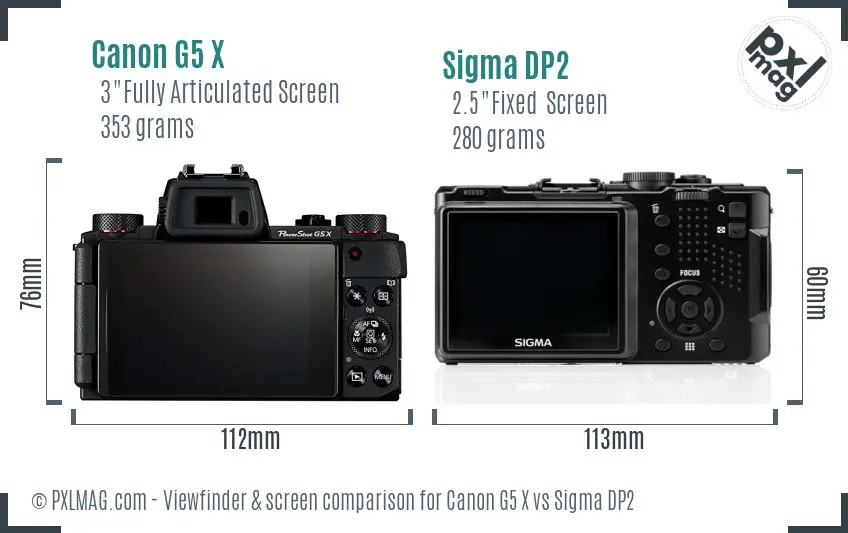 Canon G5 X vs Sigma DP2 Screen and Viewfinder comparison
