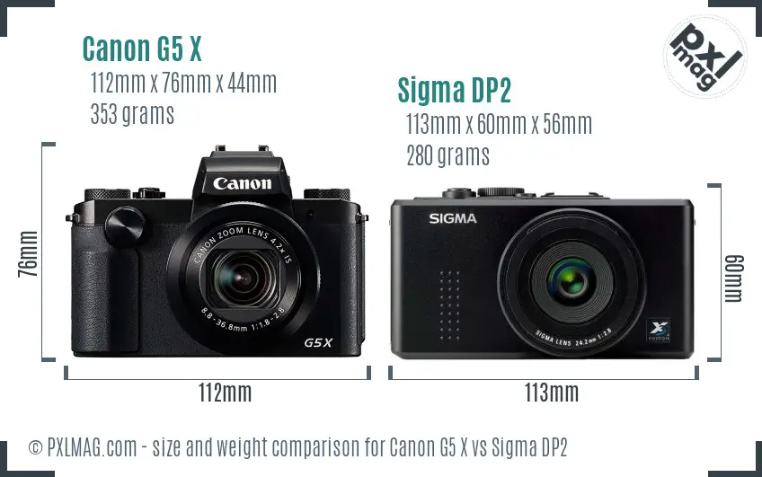 Canon G5 X vs Sigma DP2 size comparison