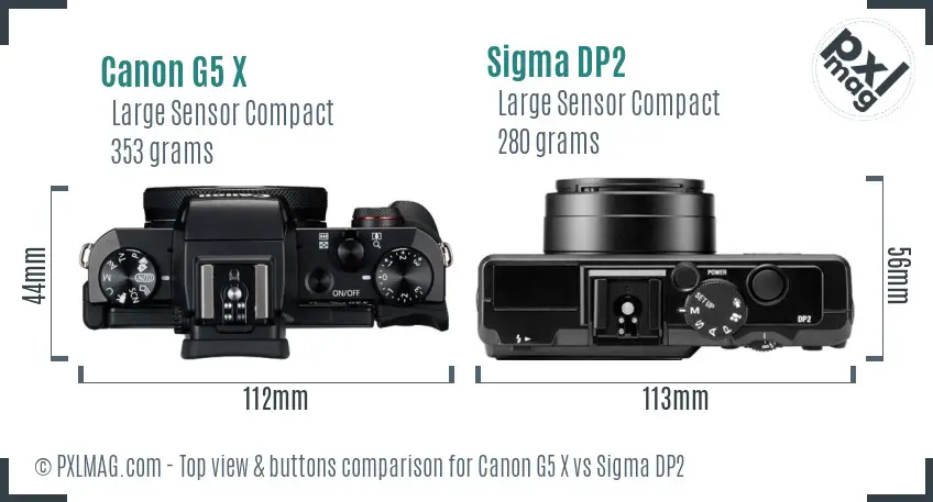 Canon G5 X vs Sigma DP2 top view buttons comparison