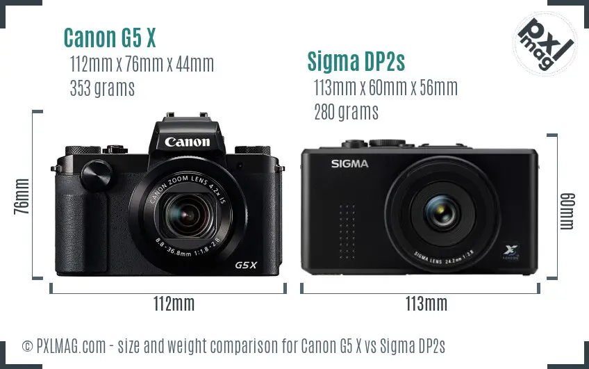 Canon G5 X vs Sigma DP2s size comparison