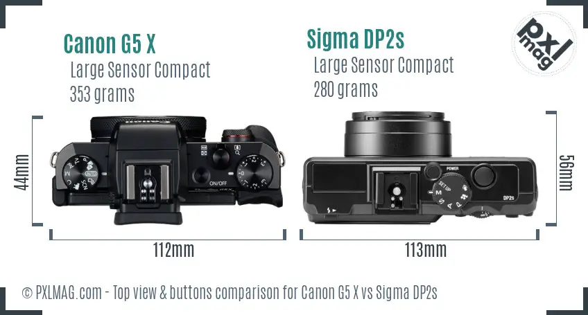 Canon G5 X vs Sigma DP2s top view buttons comparison