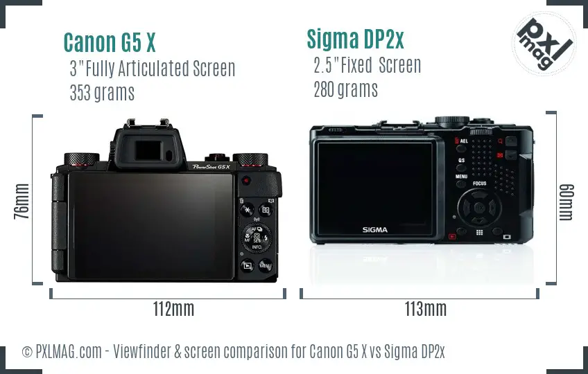 Canon G5 X vs Sigma DP2x Screen and Viewfinder comparison